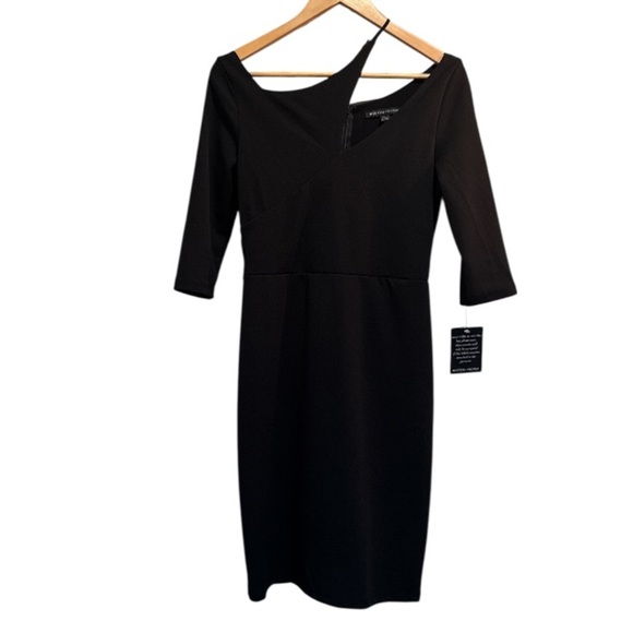 Boston Proper dress asymmetrical Shoulder Black 3/4 length sleeve NEW XS - Picture 1 of 4